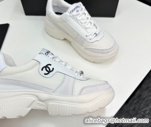 Good Product Chanel Calfskin Leather, Suede and Mesh Platform Sneakers White 21 2025 CH110102 1101021
