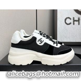Luxury Chanel Calfskin Leather, Suede and Mesh Platform Sneakers Black 22 2025 CH110102 1101022
