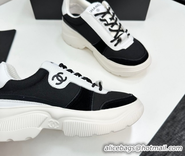 Luxury Chanel Calfskin Leather, Suede and Mesh Platform Sneakers Black 22 2025 CH110102 1101022