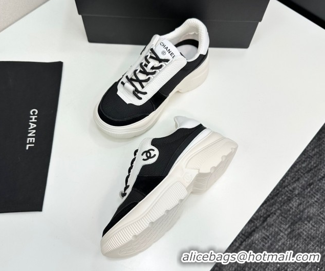 Luxury Chanel Calfskin Leather, Suede and Mesh Platform Sneakers Black 22 2025 CH110102 1101022