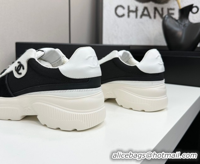 Luxury Chanel Calfskin Leather, Suede and Mesh Platform Sneakers Black 22 2025 CH110102 1101022