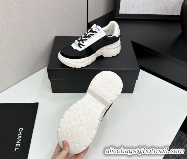 Luxury Chanel Calfskin Leather, Suede and Mesh Platform Sneakers Black 22 2025 CH110102 1101022