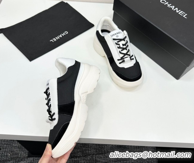Luxury Chanel Calfskin Leather, Suede and Mesh Platform Sneakers Black 22 2025 CH110102 1101022
