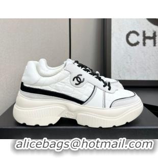Low Cost Chanel Calfskin Leather, Suede and Quilted Fabric Platform Sneakers White 23 2025 CH110102 1101023