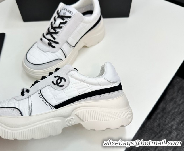 Low Cost Chanel Calfskin Leather, Suede and Quilted Fabric Platform Sneakers White 23 2025 CH110102 1101023
