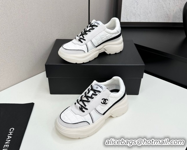 Low Cost Chanel Calfskin Leather, Suede and Quilted Fabric Platform Sneakers White 23 2025 CH110102 1101023