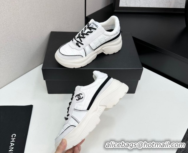 Low Cost Chanel Calfskin Leather, Suede and Quilted Fabric Platform Sneakers White 23 2025 CH110102 1101023