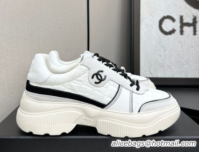 Low Cost Chanel Calfskin Leather, Suede and Quilted Fabric Platform Sneakers White 23 2025 CH110102 1101023