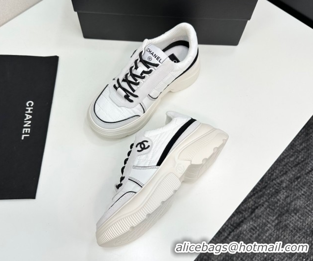 Low Cost Chanel Calfskin Leather, Suede and Quilted Fabric Platform Sneakers White 23 2025 CH110102 1101023