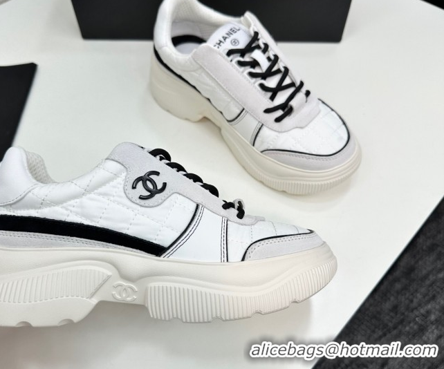 Low Cost Chanel Calfskin Leather, Suede and Quilted Fabric Platform Sneakers White 23 2025 CH110102 1101023