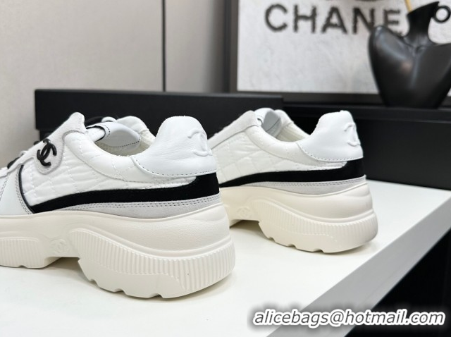Low Cost Chanel Calfskin Leather, Suede and Quilted Fabric Platform Sneakers White 23 2025 CH110102 1101023