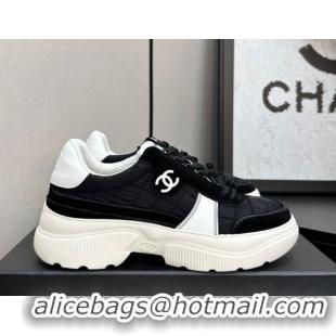 Cheap Price Chanel Calfskin Leather, Suede and Quilted Fabric Platform Sneakers Black 24 2025 CH110102 1101024