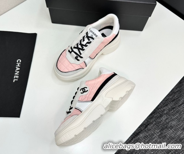 Big Discount Chanel Calfskin Leather, Suede and Quilted Fabric Platform Sneakers Pink 2025 CH110102 1101025