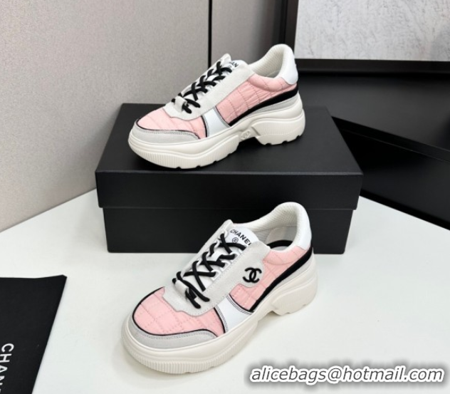 Big Discount Chanel Calfskin Leather, Suede and Quilted Fabric Platform Sneakers Pink 2025 CH110102 1101025