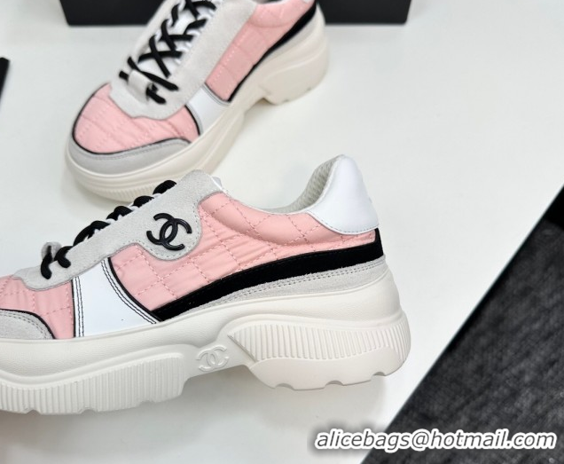 Big Discount Chanel Calfskin Leather, Suede and Quilted Fabric Platform Sneakers Pink 2025 CH110102 1101025