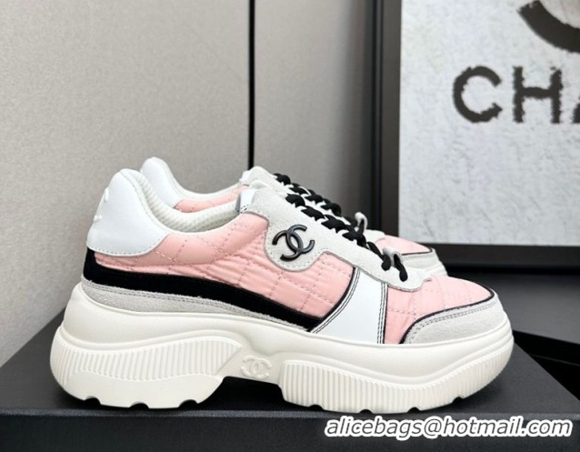 Big Discount Chanel Calfskin Leather, Suede and Quilted Fabric Platform Sneakers Pink 2025 CH110102 1101025
