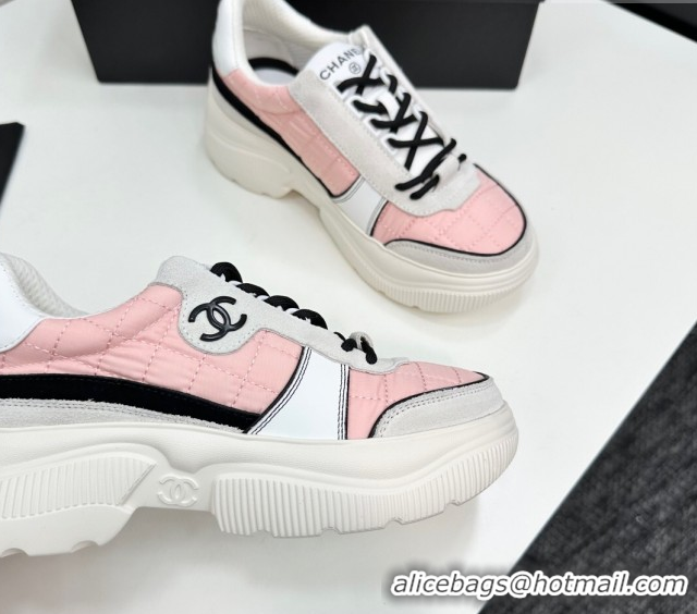 Big Discount Chanel Calfskin Leather, Suede and Quilted Fabric Platform Sneakers Pink 2025 CH110102 1101025
