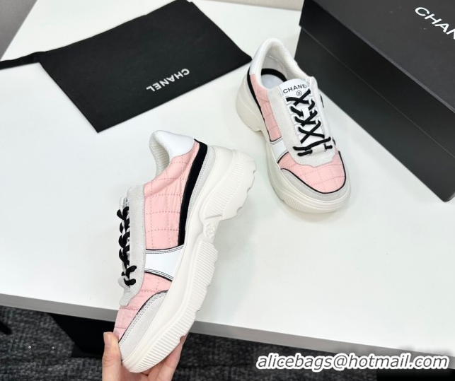 Big Discount Chanel Calfskin Leather, Suede and Quilted Fabric Platform Sneakers Pink 2025 CH110102 1101025