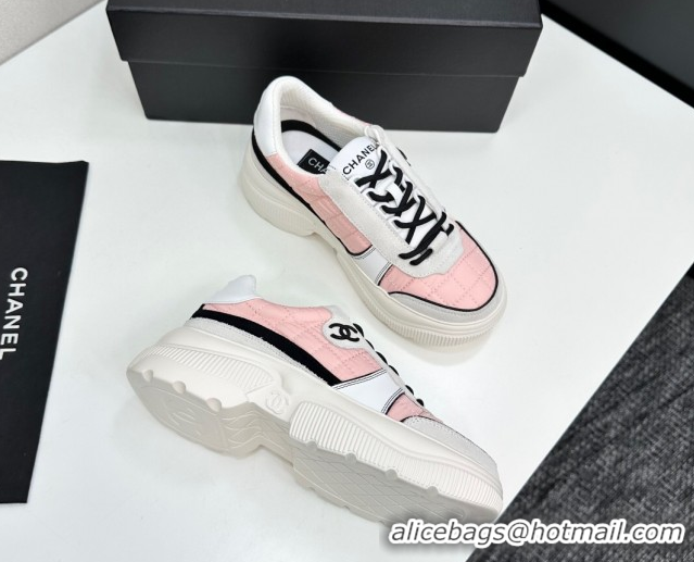Big Discount Chanel Calfskin Leather, Suede and Quilted Fabric Platform Sneakers Pink 2025 CH110102 1101025