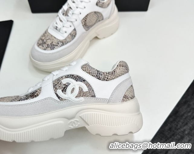 Hot Style Chanel Calfskin and Snakeskin Printed Leather Platform Sneakers Grey 2025 CH110103 1101026