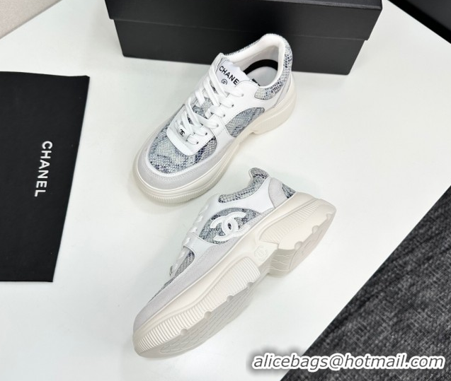 Buy Discount Chanel Calfskin and Snakeskin Printed Leather Platform Sneakers Blue 2025 CH110103 1101027