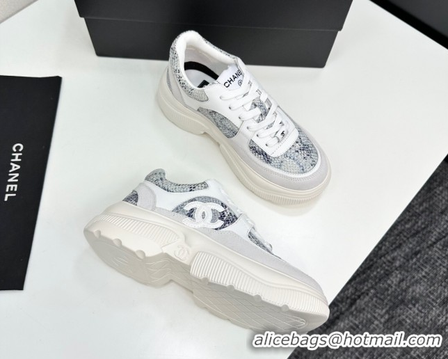 Buy Discount Chanel Calfskin and Snakeskin Printed Leather Platform Sneakers Blue 2025 CH110103 1101027