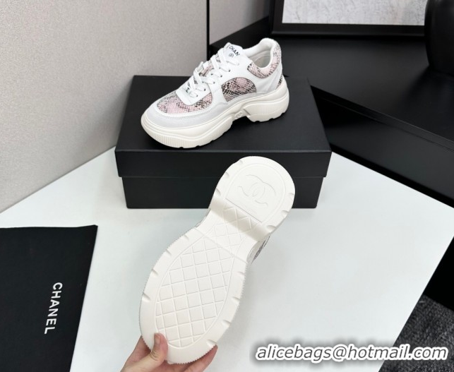 Durable Chanel Calfskin and Snakeskin Printed Leather Platform Sneakers Pink 2025 CH110103 1101028