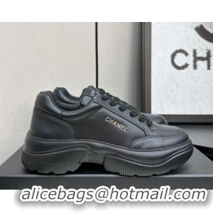 Charming Chanel Calfskin Leather Platform Sneakers with Signature Black 2025 CH110103 1101029