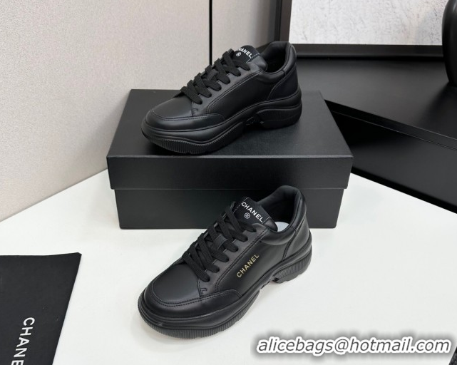 Charming Chanel Calfskin Leather Platform Sneakers with Signature Black 2025 CH110103 1101029