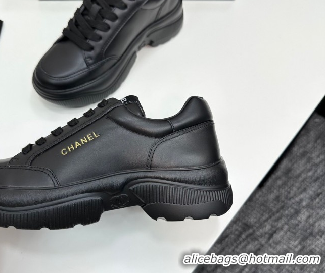 Charming Chanel Calfskin Leather Platform Sneakers with Signature Black 2025 CH110103 1101029