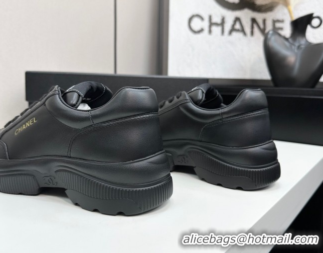 Charming Chanel Calfskin Leather Platform Sneakers with Signature Black 2025 CH110103 1101029