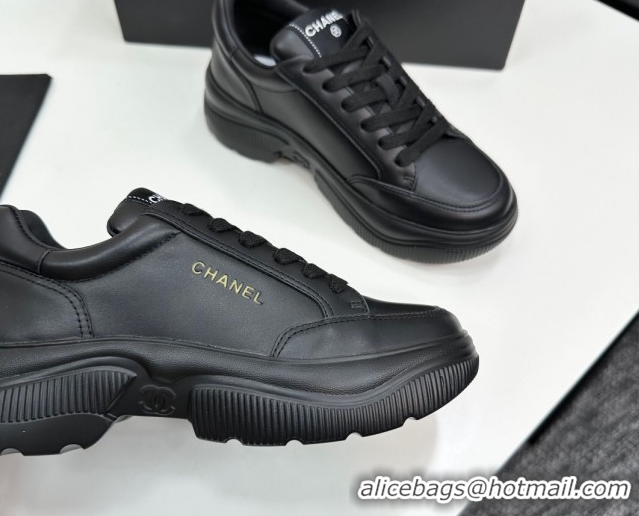Charming Chanel Calfskin Leather Platform Sneakers with Signature Black 2025 CH110103 1101029
