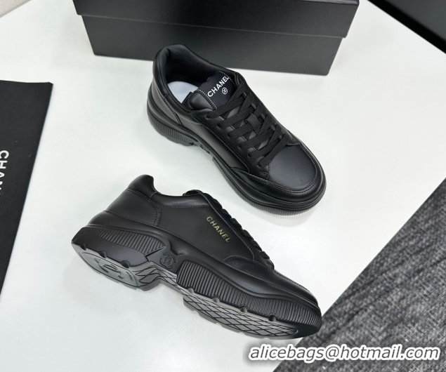 Charming Chanel Calfskin Leather Platform Sneakers with Signature Black 2025 CH110103 1101029