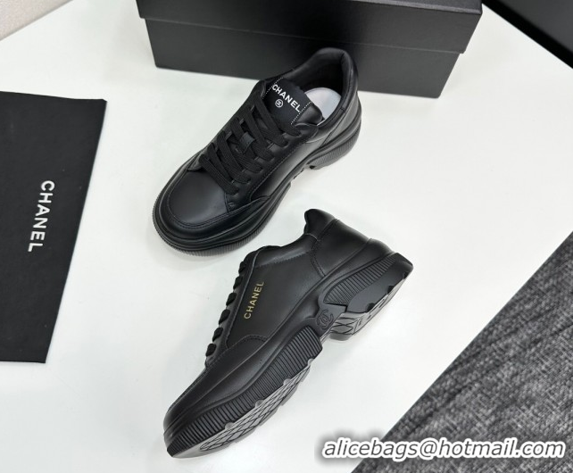 Charming Chanel Calfskin Leather Platform Sneakers with Signature Black 2025 CH110103 1101029