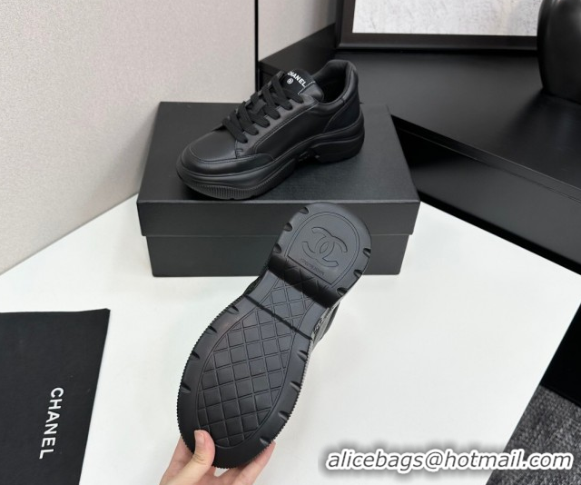 Charming Chanel Calfskin Leather Platform Sneakers with Signature Black 2025 CH110103 1101029