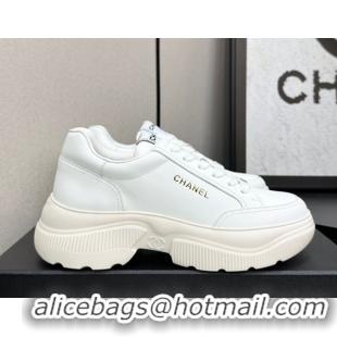 Stylish Chanel Calfskin Leather Platform Sneakers with Signature White 2025 CH110103 1101030