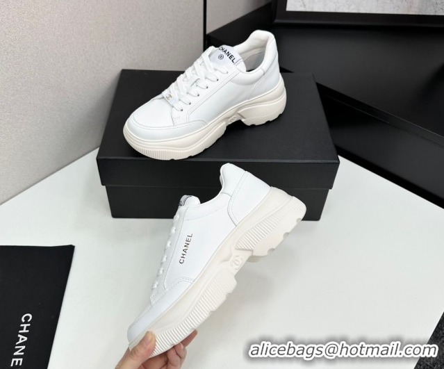 Stylish Chanel Calfskin Leather Platform Sneakers with Signature White 2025 CH110103 1101030