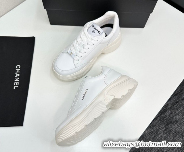 Stylish Chanel Calfskin Leather Platform Sneakers with Signature White 2025 CH110103 1101030