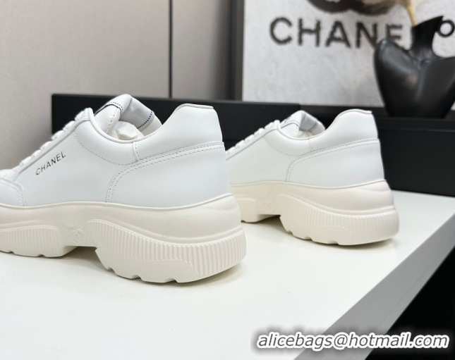 Stylish Chanel Calfskin Leather Platform Sneakers with Signature White 2025 CH110103 1101030