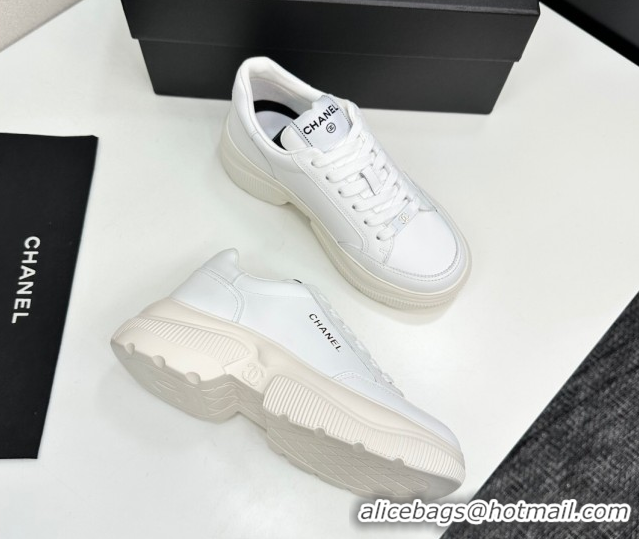 Stylish Chanel Calfskin Leather Platform Sneakers with Signature White 2025 CH110103 1101030