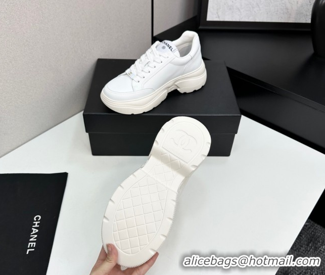 Stylish Chanel Calfskin Leather Platform Sneakers with Signature White 2025 CH110103 1101030