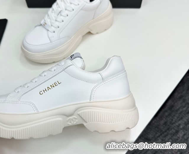 Stylish Chanel Calfskin Leather Platform Sneakers with Signature White 2025 CH110103 1101030