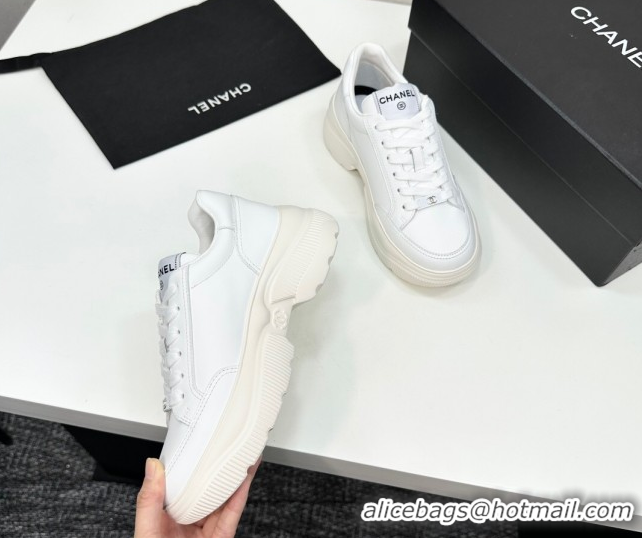 Stylish Chanel Calfskin Leather Platform Sneakers with Signature White 2025 CH110103 1101030
