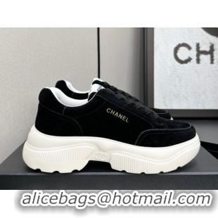 Perfect Chanel Suede Platform Sneakers with Signature Black 2025 CH110103 1101031