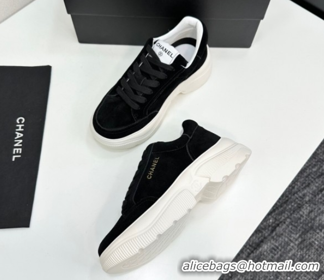 Perfect Chanel Suede Platform Sneakers with Signature Black 2025 CH110103 1101031