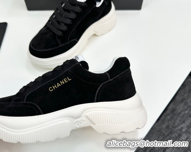 Perfect Chanel Suede Platform Sneakers with Signature Black 2025 CH110103 1101031