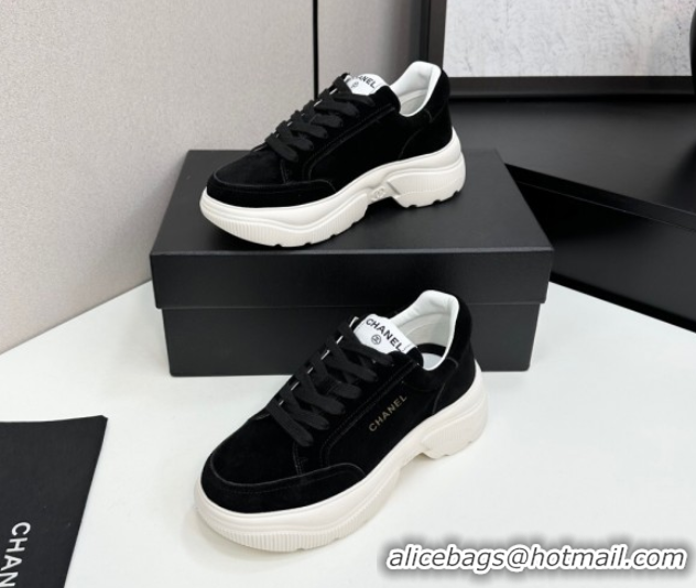 Perfect Chanel Suede Platform Sneakers with Signature Black 2025 CH110103 1101031