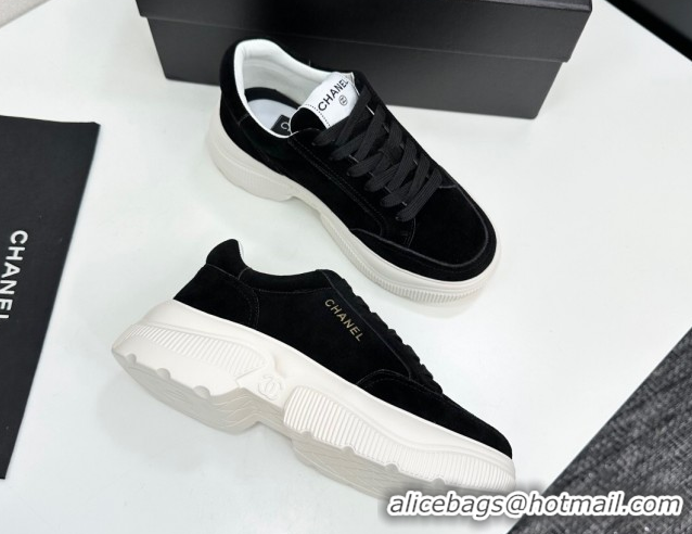 Perfect Chanel Suede Platform Sneakers with Signature Black 2025 CH110103 1101031