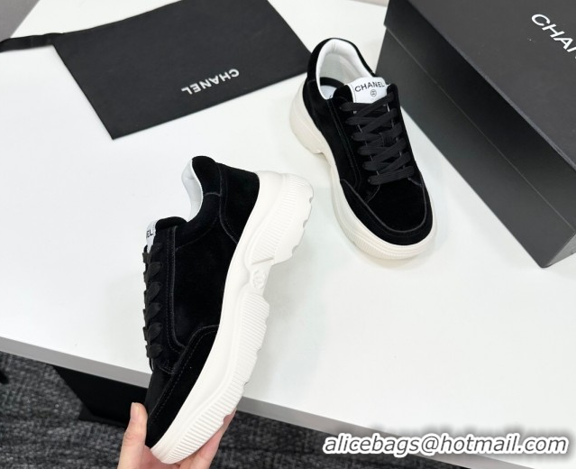 Perfect Chanel Suede Platform Sneakers with Signature Black 2025 CH110103 1101031