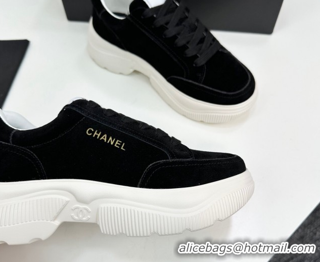 Perfect Chanel Suede Platform Sneakers with Signature Black 2025 CH110103 1101031